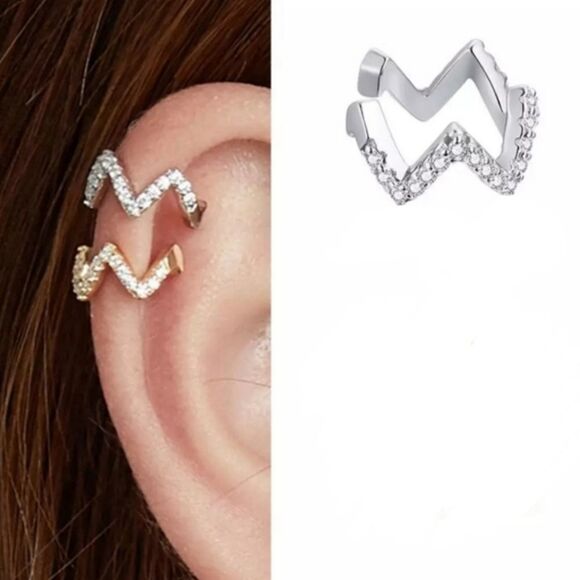 925 Sterling Silver CZ Zig Zag Ear Cuff - Picture 1 of 8